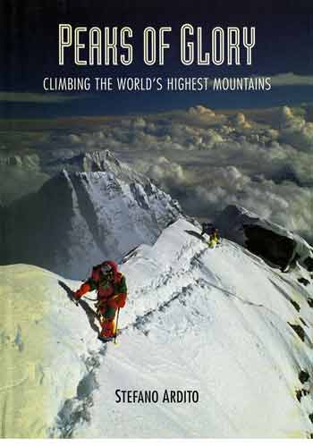 
Christine Janin leads the way for Marc batard On Everest Summit Ridge Oct 5, 1990 with Lhotse behind - Peaks Of Glory book front cover
